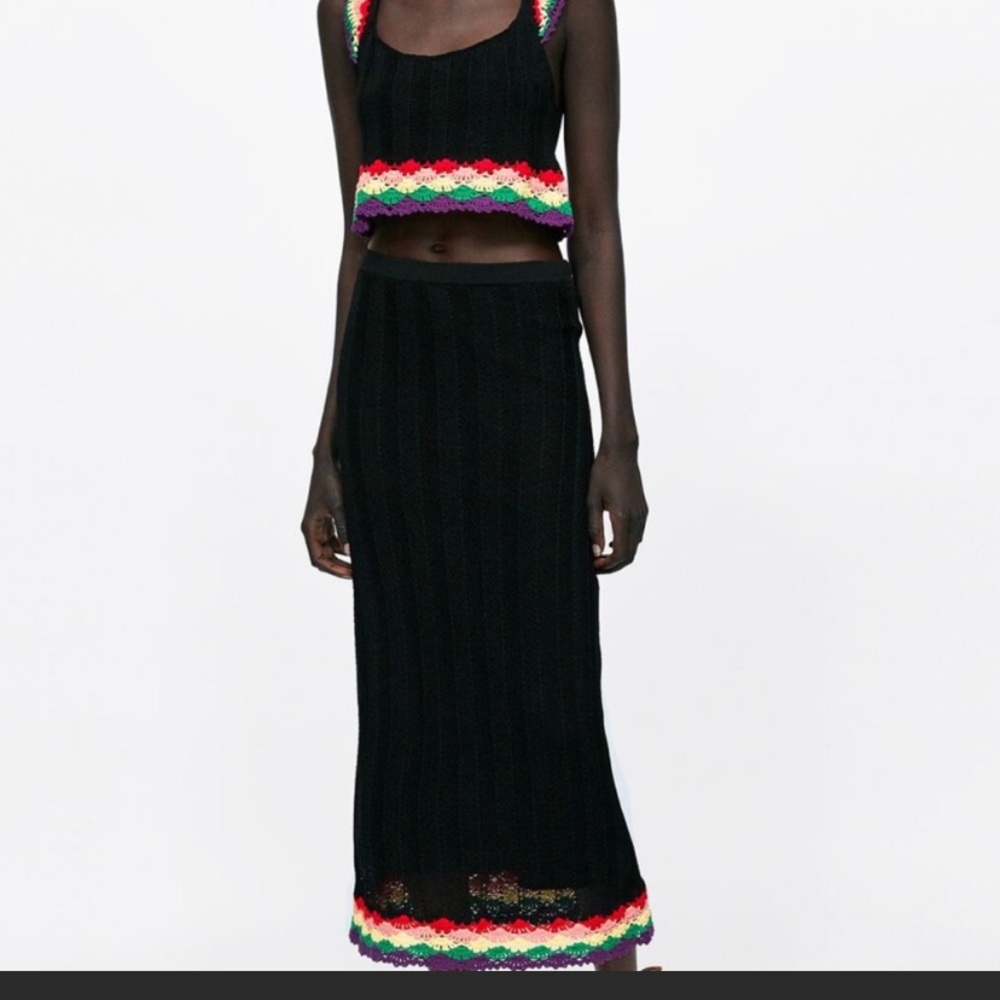 Zara Contrasting Crochet Top and Skirt